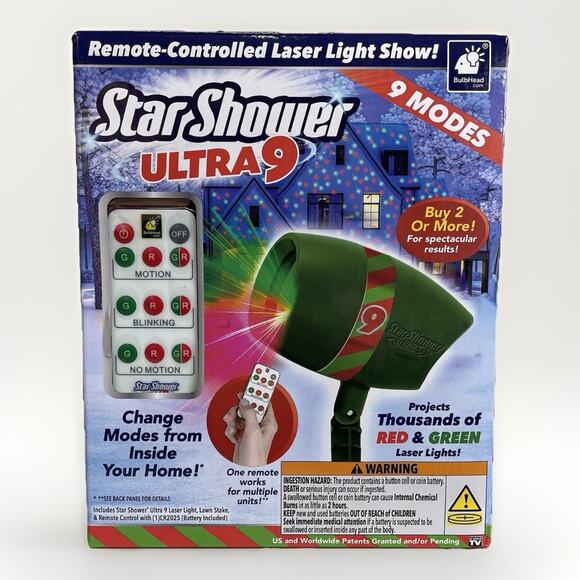 Bulbhead Other - Star Shower Ultra 9 Christmas Laser Projector Red Green W/ Remote Light Show NEW